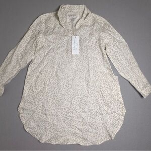 Kyla Seo Caite Layla Blouse Top Cheetah Animal Tunic Karyn Linen Sand Small NWT